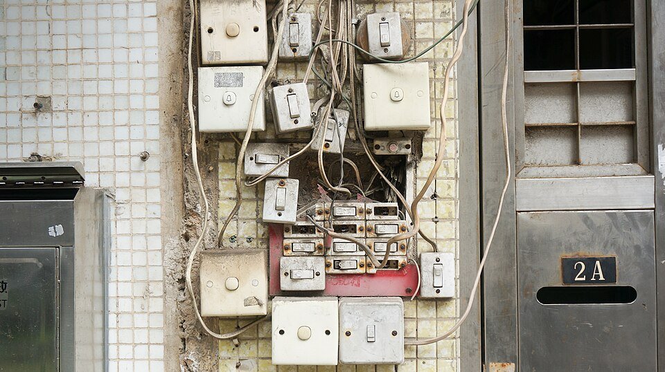 An apartment entrance intercom and buzzers