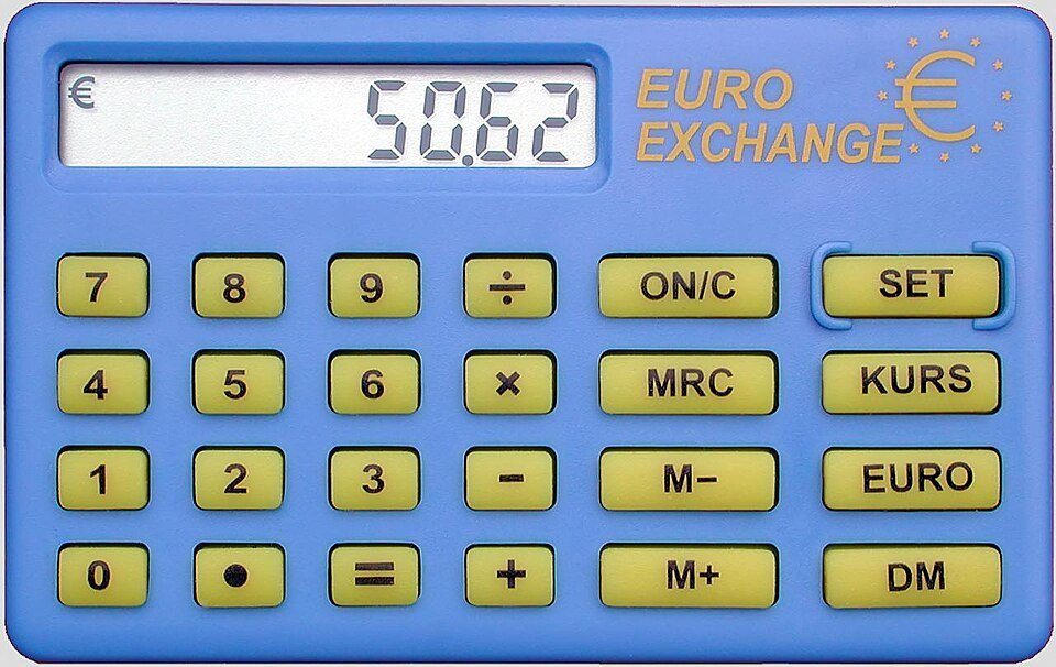 A calculator used for currency calculations